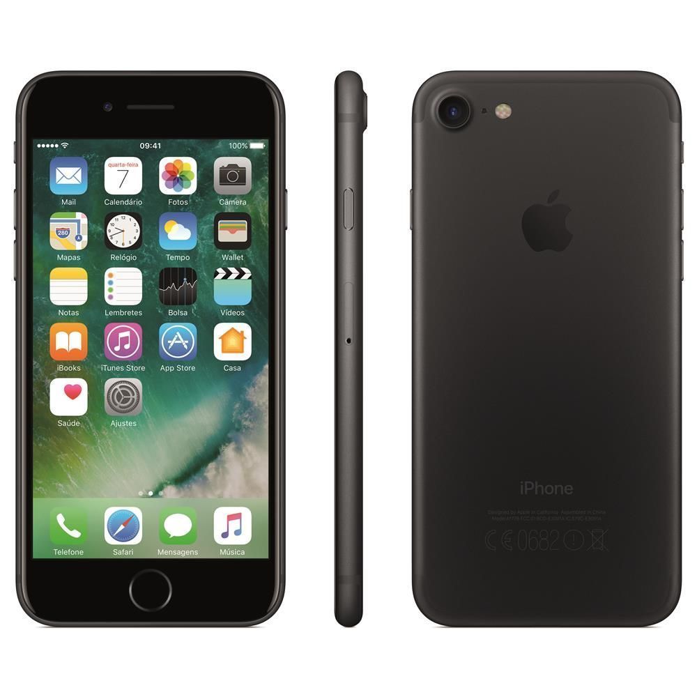 iPhone 7 Apple com 128GB, Tela Retina HD de 4,7” com 3D Touch, iOS 10, Sensor Touch ID, Câmera 12MP, Resistente à Água, Wi-Fi, 4G e NFC - Preto Matte