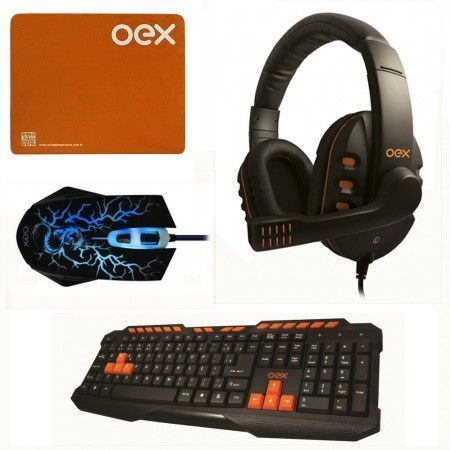 Kit Gamer OEX Action - Teclado TC200 + Mouse MS-300 + Fone Headset HS200 + Mousepad