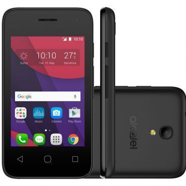 Smartphone Alcatel Pixi4 3.5' Preto OT4017 - Dual Chip, 3G, Tela 3.5', Câmera 5MP com flash + frontal 1.3MP, Dual Core, 4GB Memória, Android 5.1